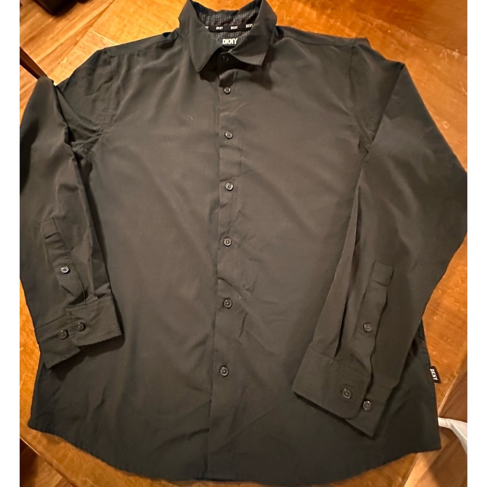 DKNY Mens Black Long Sleeve Button Down Dress Shirt Size M‎